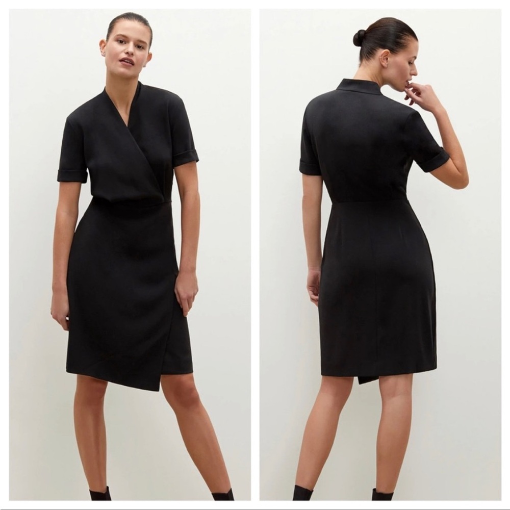 M.M. LaFleur Womens Black Tory Faux Wrap Dress Classic Work Office Career Size 4